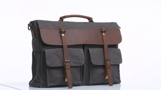 Bolsa mensageiro de lona impermeável couro vegano laptop maleta bolsa com alça ajustável (RS